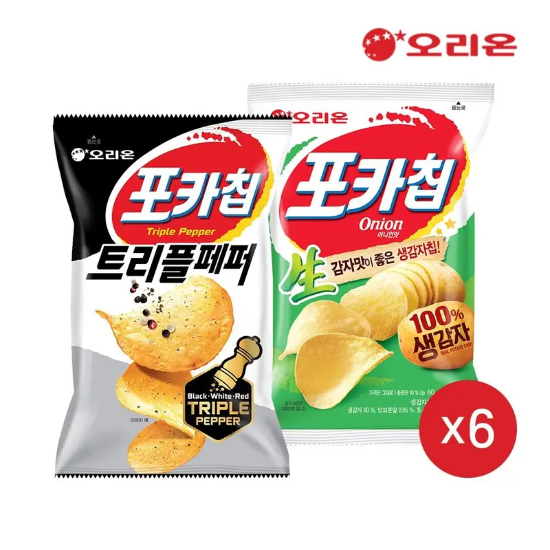 [오리온][브랜드데이][햇감자]오리온 포카칩 트리플페퍼 60g 6개 + 어니언 66g 6개 : 롯데ON