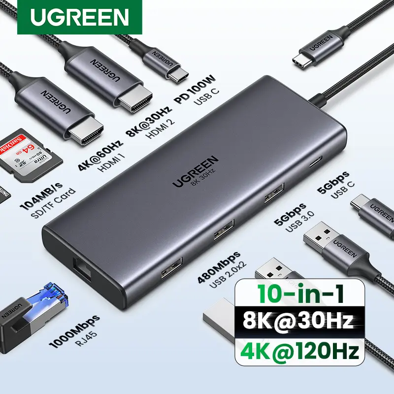 UGREEN 듀얼 HDMI USB-C 허브