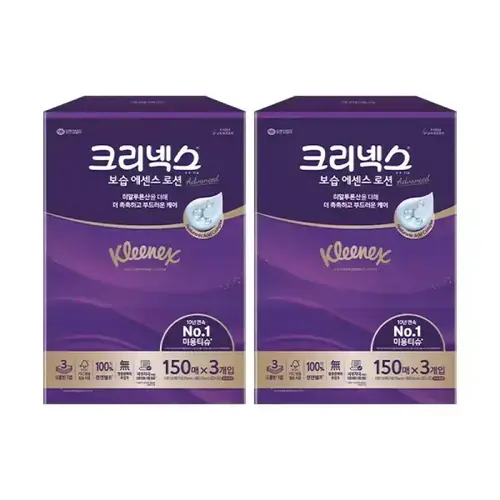 크리넥스 보습에센스 로션 천연펄프 미용티슈 3겹, 150매, 3입, 2개