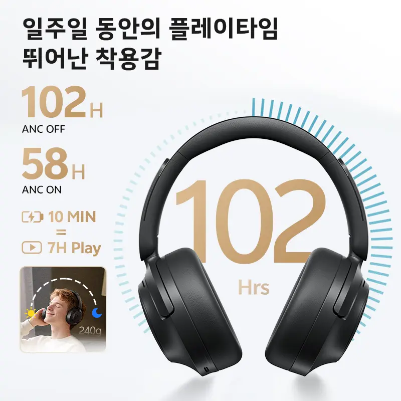 QCY H3S -56dB 어댑티브 ANC 오버이어 헤드폰