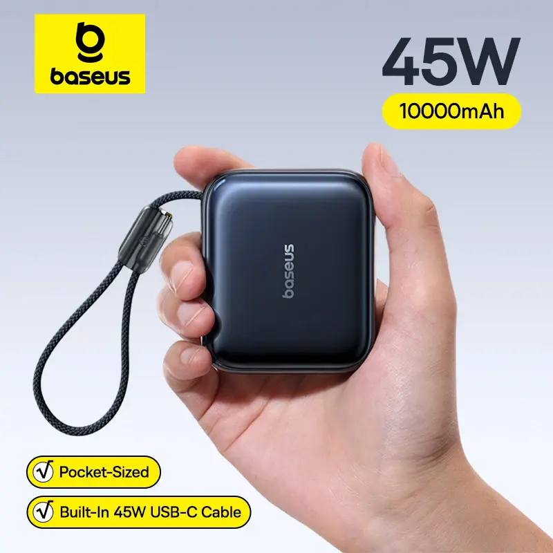 베이스어스 45W 미니 파워뱅크 10000mAh 내장 USB-C 케이블