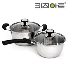 키친아트 키친아트 스텐냄비 2종 세트 편수 양수냄비 라면 3중바닥 손잡이