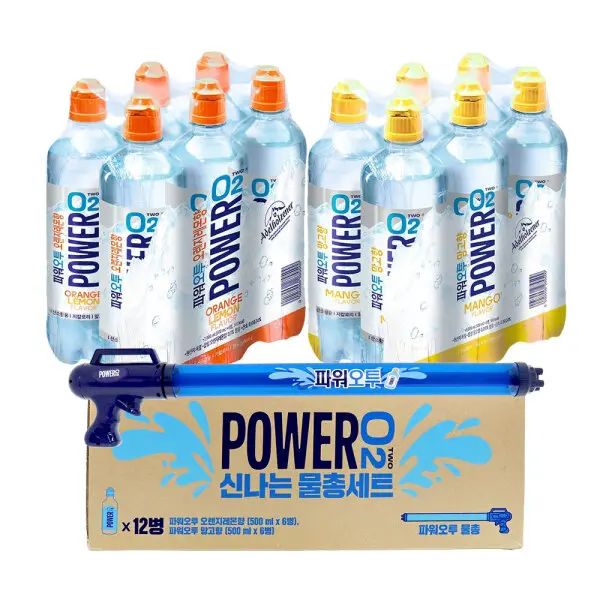 농심 파워오투 신나는 물총세트 (오렌지레몬향 500ml 6개+망고향 500ml 6개+물총)
