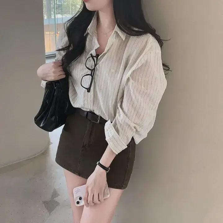 봄 가을 루즈핏 스트라이프 긴팔 셔츠