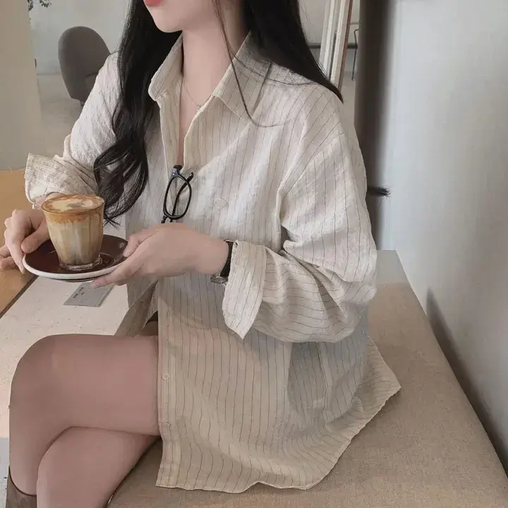 봄 가을 루즈핏 스트라이프 긴팔 셔츠