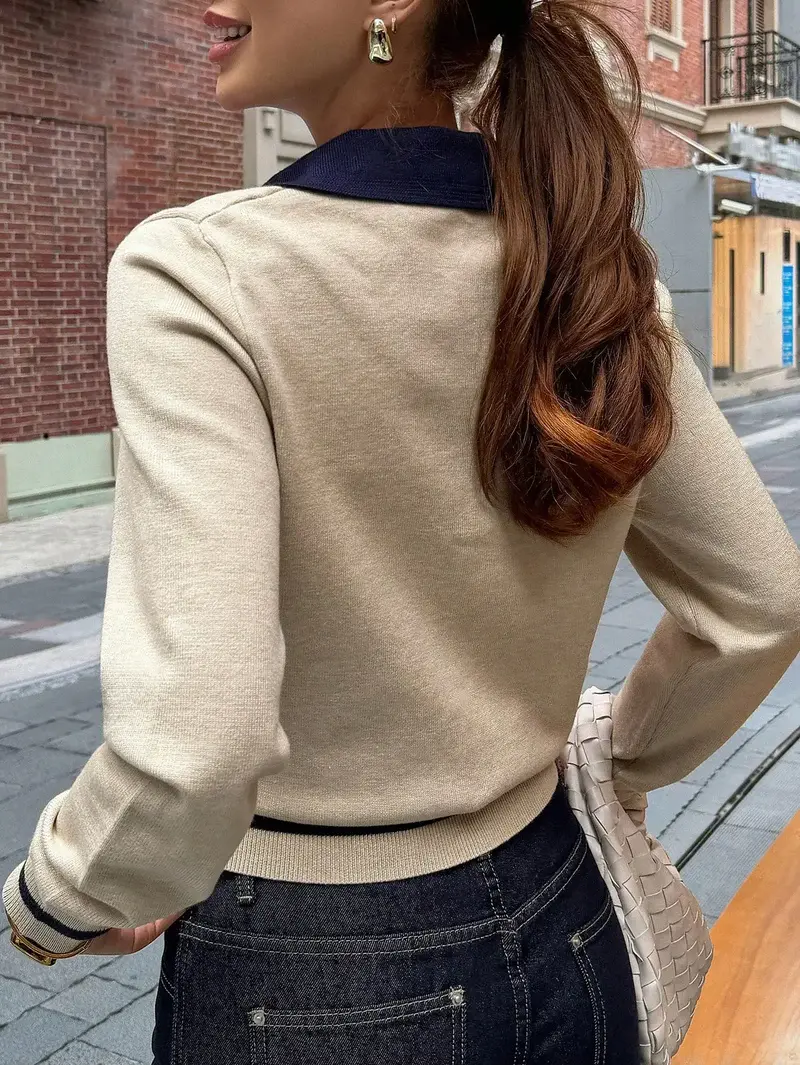 한국 컬러 블록 폴로넥 니트웨어