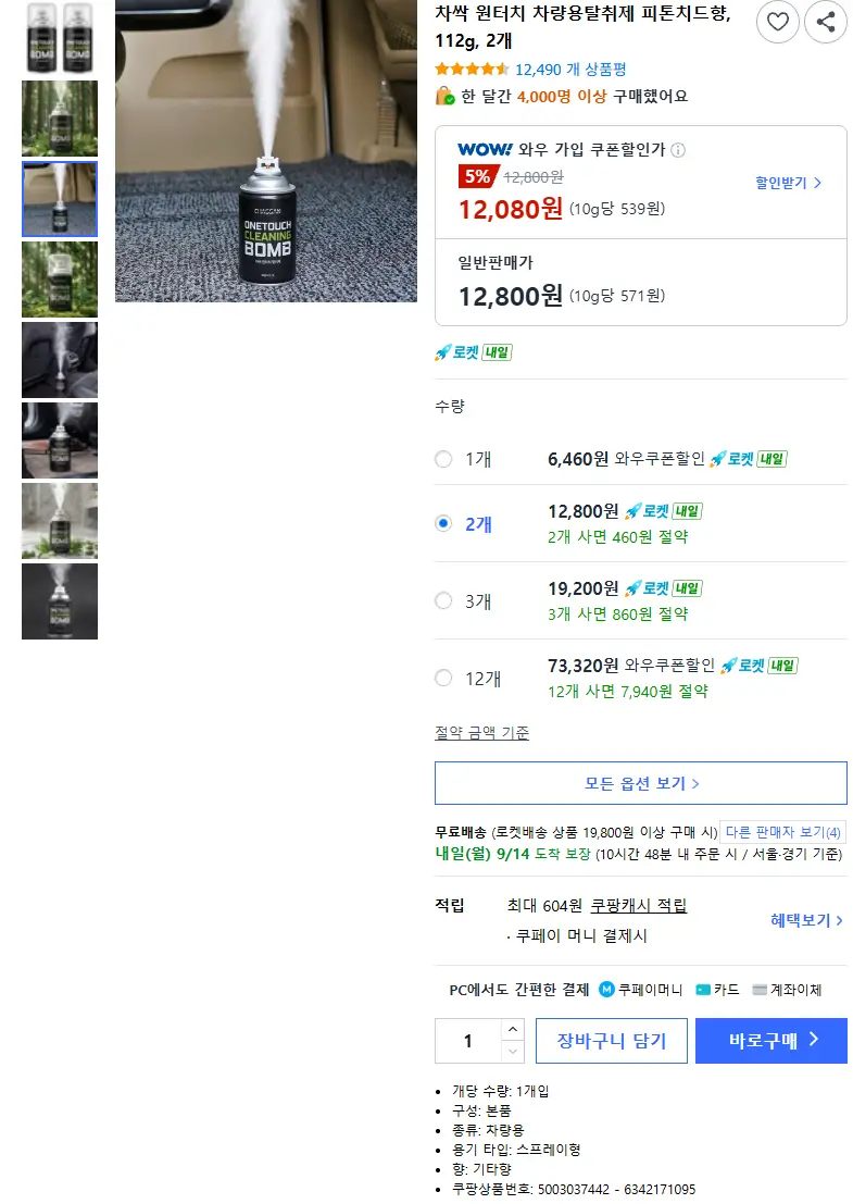 차싹 원터치 차량용탈취제 피톤치드향, 112g, 2개 - 탈취제 판매 페이지