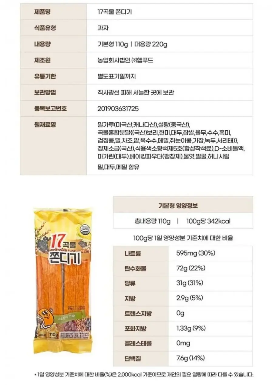 햅푸드 17곡물쫀디기, 110g, 20개 (12,600원/무배)