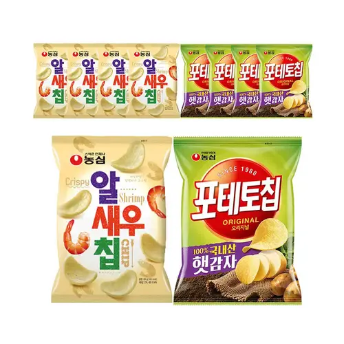 농심 알새우칩 68g, 5개 + 포테토칩 오리지널 60g, 5개