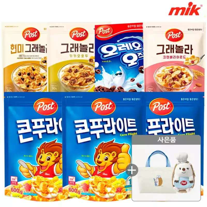 [20% 중복쿠 폰]포스트 콘푸라이트 600g x 3개+크리치오에코백or키링파우치 외 골라담기[시리얼]