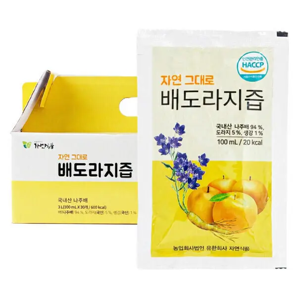 (HACPP 인증) 자연그대로 배도라지즙 100ml x 90팩 / 선물용 패키지박스(30팩 x 3박스)
