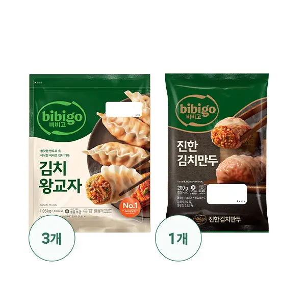 비비고 CJ제일제당 김치왕교자 1.05KG X 3 + 수제진한김치만두 200G X