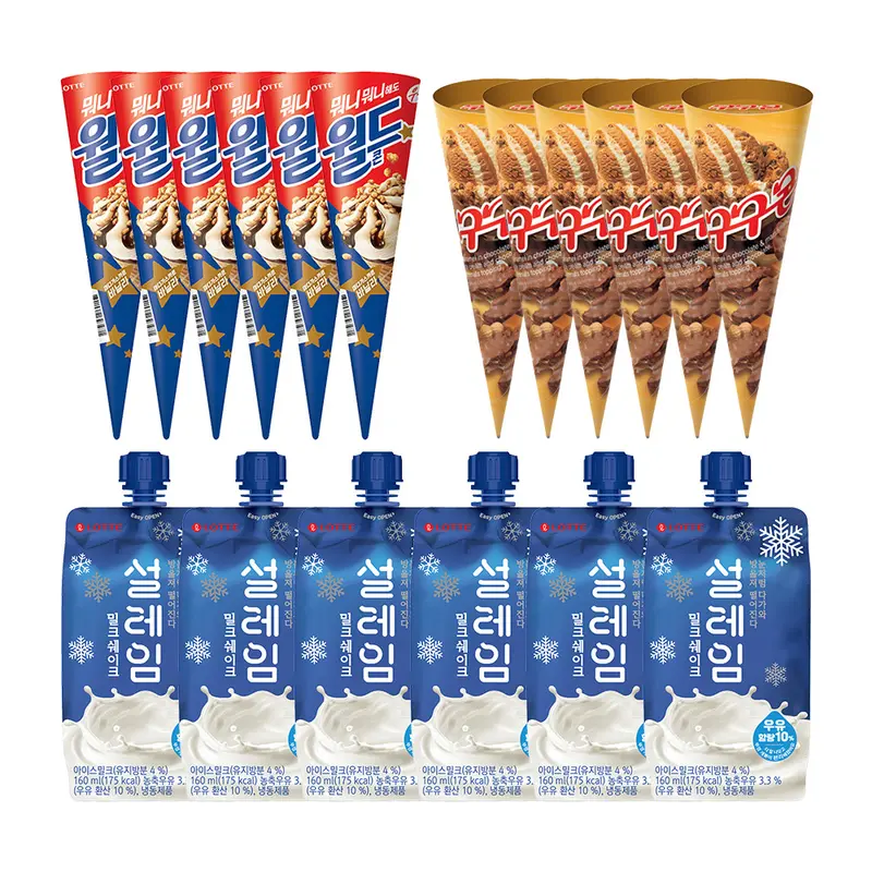 롯데웰푸드 월드콘 바닐라 160ml x 6개+구구콘 160ml x 6개+설레임 밀크쉐이크 160ml x 6개