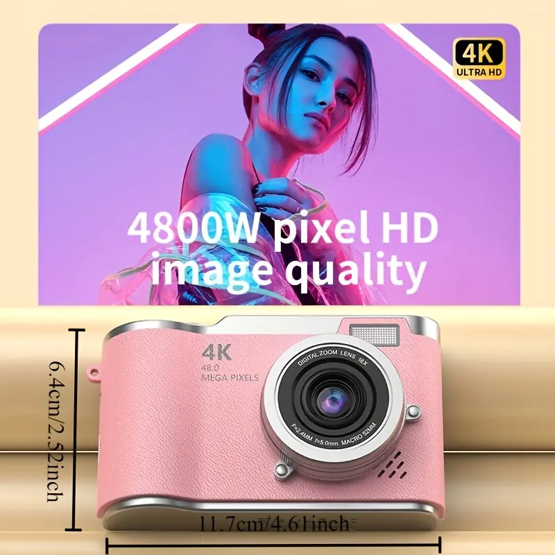 새로운 플립 HD 4K 디지털 카메라, 2.4인치 플립 스크린 전문가용 카메라 (사진 촬영용), 다양한 색상 제공, 비디오 녹화, 선물용으로 최고의 선택, 브이로그 입문자용 추수감사절 및 크리스마스 휴일 선물