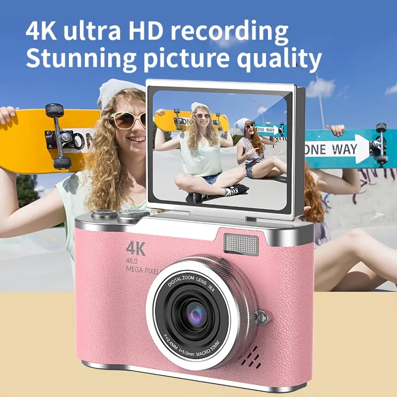 새로운 플립 HD 4K 디지털 카메라, 2.4인치 플립 스크린 전문가용 카메라 (사진 촬영용), 다양한 색상 제공, 비디오 녹화, 선물용으로 최고의 선택, 브이로그 입문자용 추수감사절 및 크리스마스 휴일 선물