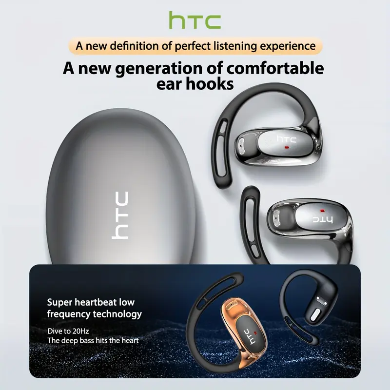 HTC NE35 AI 번역 이어버드 실시간 번역 헤드폰 OWS 오픈 이어 무선 헤드폰, 최신 BT V6.0, 소음 감소 선명한 통화, 6.5시간 음악 긴 배터리 수명, 대형 스피커 큰 볼륨