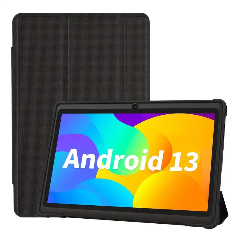 ROENLLCE 7인치 안드로이드 13 4GB (2G + 2G 메모리 확장) RAM 및 32GB ROM, 보호 케이스, 1TB ROM 메모리 확장 지원, 3500mAh 배터리, HD 1024 * 600 IPS 스크린, 듀얼 카메라, 클래식 스타일 WIFI 태블릿, 태블릿, 패드