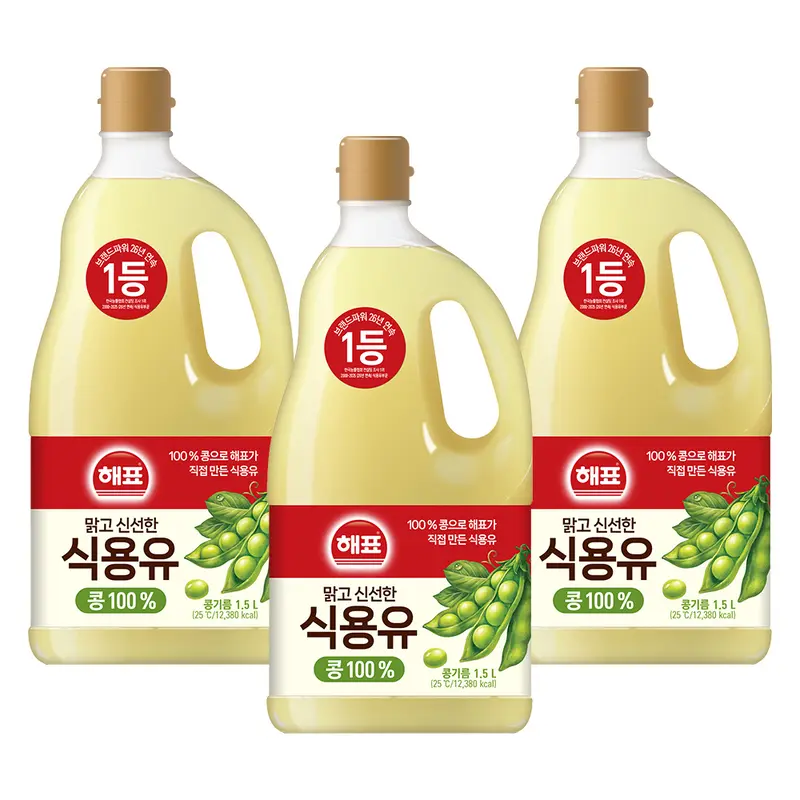 [국내배송] 해표 콩기름 식용유 1.5L*3개 / 주방 필수템 식료품 (추가할인 1,566원)