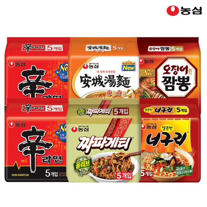 농심 신라면10봉+안성탕면5봉+너구리5봉+짜파게티5봉+오징어짬뽕5봉 (추가할인 1,575원)