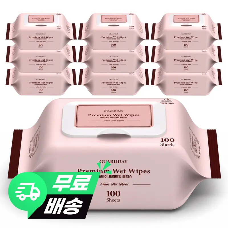 100매 10팩 한국생산 가성비 최고의 프리미엄 습식 티슈 일회용