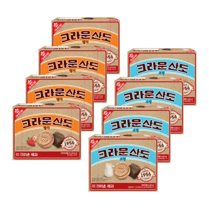 (추억의 레트로패키지)크라운산도 딸기 161gx4개+ 크림 161gx4개