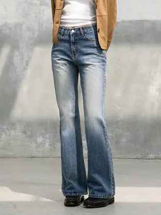 Long Line Regular-Flare Bootcut Denim - Faded Indigo