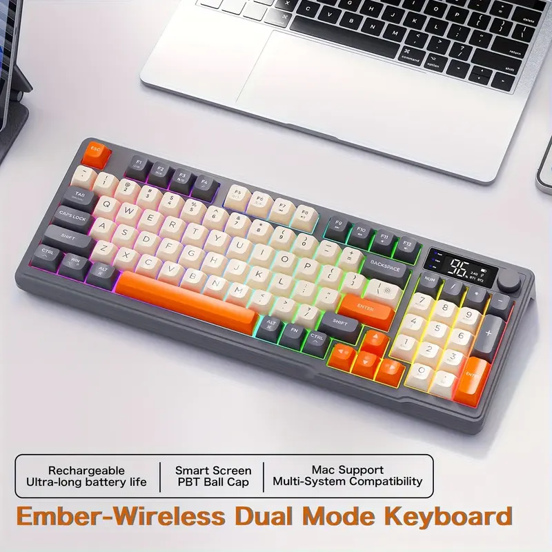 M96 무선 키보드, 듀얼 모드 듀얼 수신기 Wireless 5.0/2.4G, 게이밍/사무용 메모리 키보드에 적합, 96키 레이아웃, PC/Mac/Windows 삼중 시스템 호환