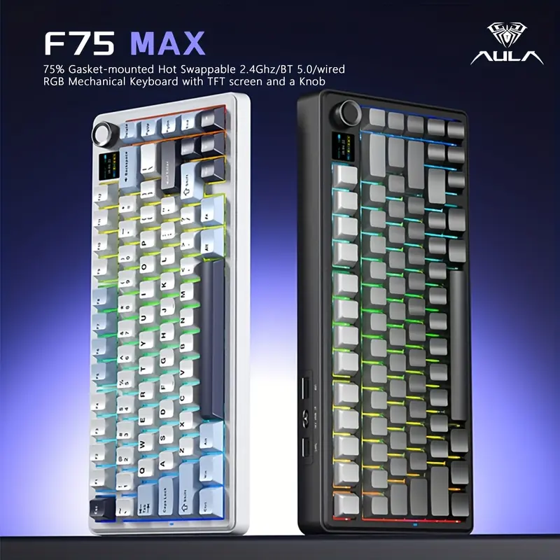Aula F75 MAX 패드 기계식 키보드, 75% 무선 핫스왑 가능 게이밍 키보드, 5단계 패드 및 노브, Bluetooth/2.4GHz/USB-C, RGB