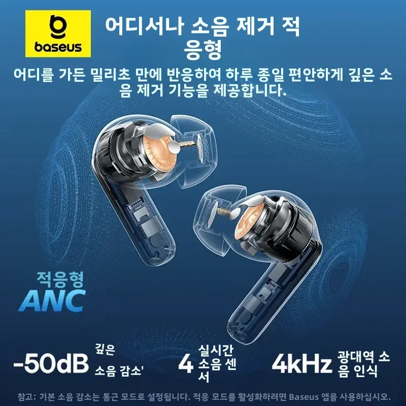 Baseus EP10 Pro ANC 이어버드 무선 블루투스 6.0 이어폰 50dB 실시간 적응형 헤드폰 6 마이크 고해상도 LDAC IP55