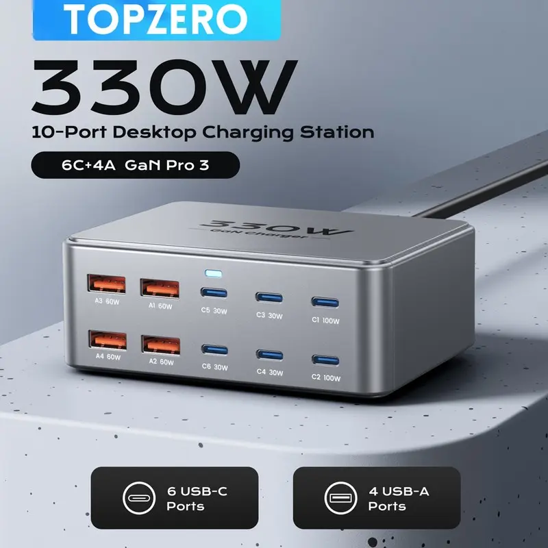 330W USB C GaN 충전기 100W PD3.0 PPS QC3.0 노트북 iPhone 15 16 용 멀티 포트 고속 충전 스테이션