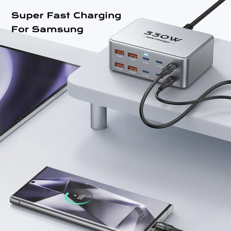 330W USB C GaN 충전기 100W PD3.0 PPS QC3.0 노트북 iPhone 15 16 용 멀티 포트 고속 충전 스테이션