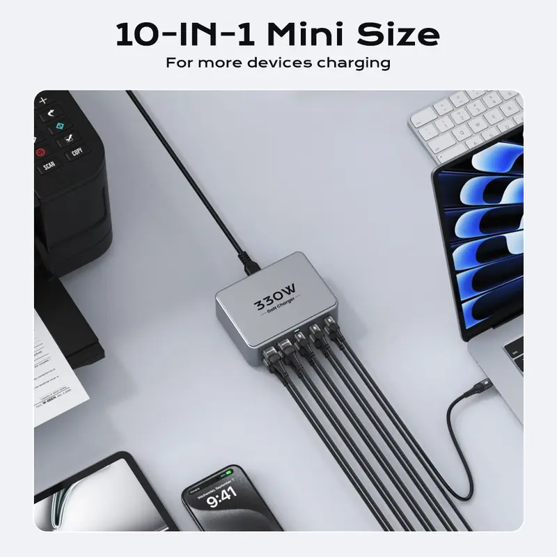 330W USB C GaN 충전기 100W PD3.0 PPS QC3.0 노트북 iPhone 15 16 용 멀티 포트 고속 충전 스테이션