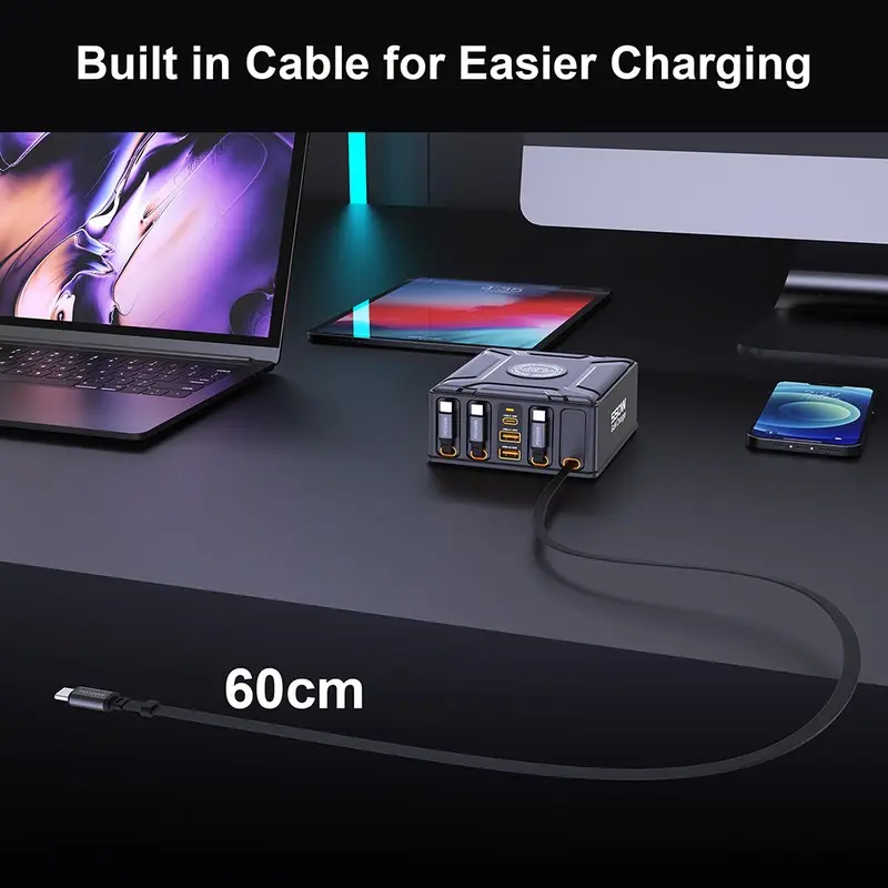 550W 7-in-1 충전 스테이션 (100W 접이식 USB C 케이블 포함) GaN 고속 충전기 (맥북 프로, 아이폰 17, 삼성 노트북