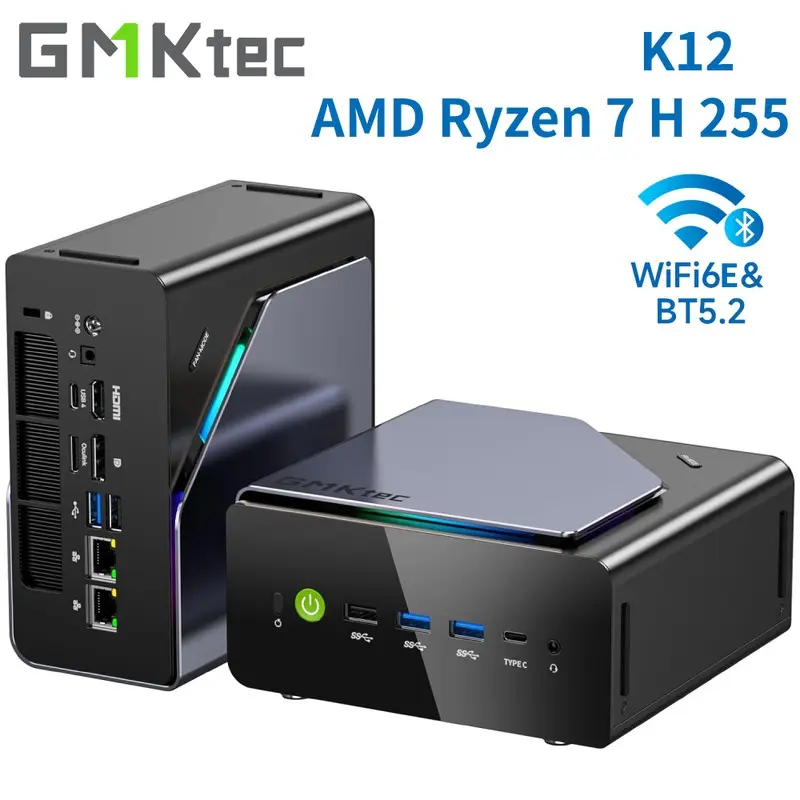 GMKtec K12 게이밍 미니 PC AMD Ryzen 7 H 255(업그레이드된 8745HS) 데스크탑 미니 컴퓨터 라데온 780M WiFi