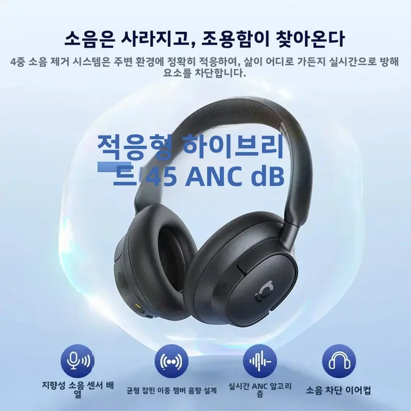 베이스어스 EH10 NC ANC 무선 헤드폰 45dB 어댑티브 하이브리드 노이즈 캔슬링 헤드셋 하이 레졸루션 LDAC 헤드폰 블루투스 6.0