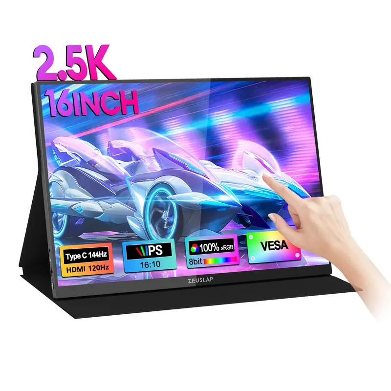 ZEUSLAP 16 2.5K 144hz 터치 스크린 휴대용 모니터 2560*1600 100%sRGB 500Cd/m² 노트북 컴퓨터용 여행용