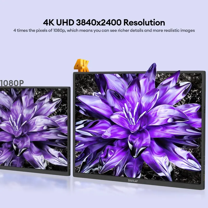 ZEUSLAP-Z16K 16인치 4K 휴대용 모니터 3840x2400 100% DCI-P3 썬더볼트 USB-C HDMI 휴대폰, PS5