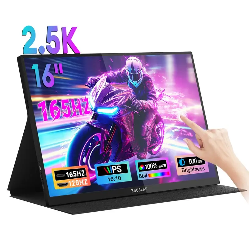ZEUSLAP P16KT PRO 16인치 165Hz 휴대용 모니터 2.5K 500nit 터치스크린 100% sRGB 디스플레이 (게이밍