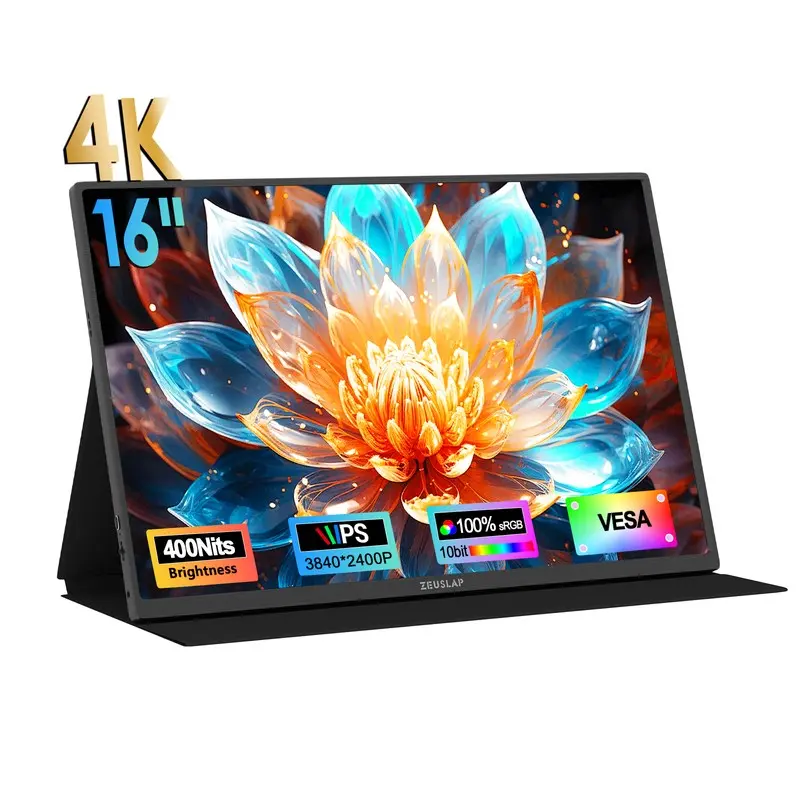 ZEUSLAP-Z16K 16인치 4K 휴대용 모니터 3840x2400 100% DCI-P3 썬더볼트 USB-C HDMI 휴대폰, PS5