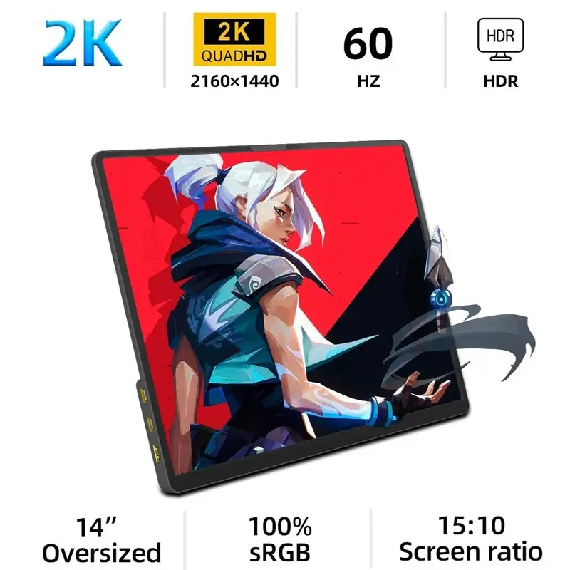 ZSUS 2160*1440 노트북 XBox PS4 / 5 스위치 TV 박스 휴대 전화 PC 확장 모바일 용 14 인치 2K 휴대용 모니터