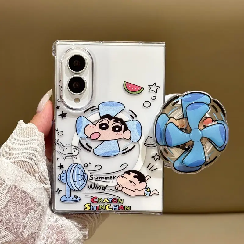 귀여운 만화 크레용 신짱 마그네틱 홀더 Magsafe 무선 충전 전화 케이스 삼성 갤럭시 Z 폴드 8 7 6 5 하드 커버