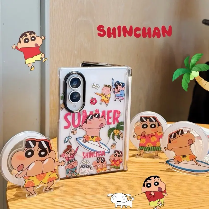 귀여운 일본 애니메이션 크레용 신짱 마그네틱 홀더 맥세이프 무선 충전 폰 케이스 삼성 갤럭시 Z 폴드 8 7 울트라 커버