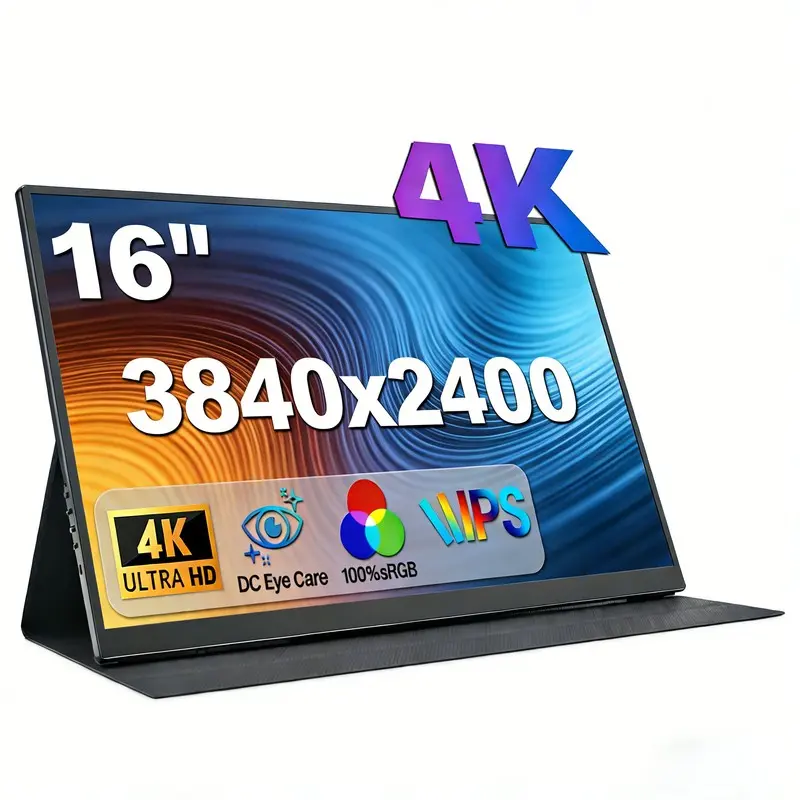 16인치 4K 휴대용 모니터 3840x2400 16:10 UHD 1500:1 명암비 100% DCI-P3, 노트북 PC 휴대폰 PS5 게임용