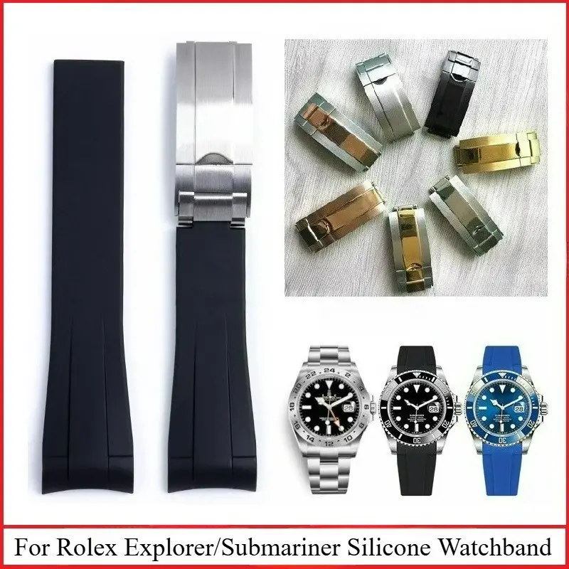 롤렉스 블랙 그린 블루 화이트 Submariner 요트-마스터 데이토나 GMT 20 21mm 시계 밴드 용 오리지널 스타일 실리콘 시계 스트랩