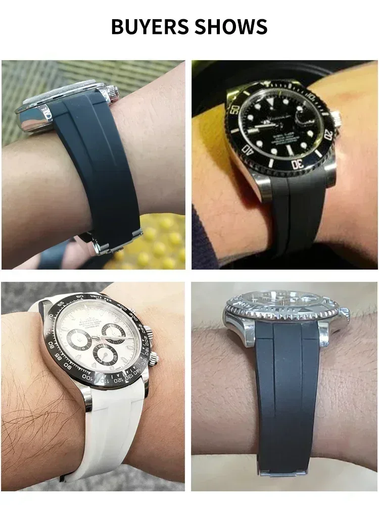 롤렉스 블랙 그린 블루 화이트 Submariner 요트-마스터 데이토나 GMT 20 21mm 시계 밴드 용 오리지널 스타일 실리콘 시계 스트랩