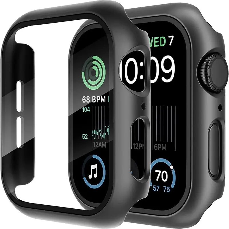 애플 워치 11 10 9 8 7 46mm 42mm용 강화유리+커버 PC 범퍼 스크린 보호 케이스 iWatch 시리즈 7 6 5 4 SE3 44