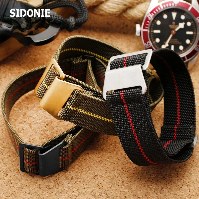 60년대 프랑스군 낙하산 탄성 나일론 시계 밴드 남성용 범용 SmartWatch 손목 스트랩 20mm 21mm 22mm