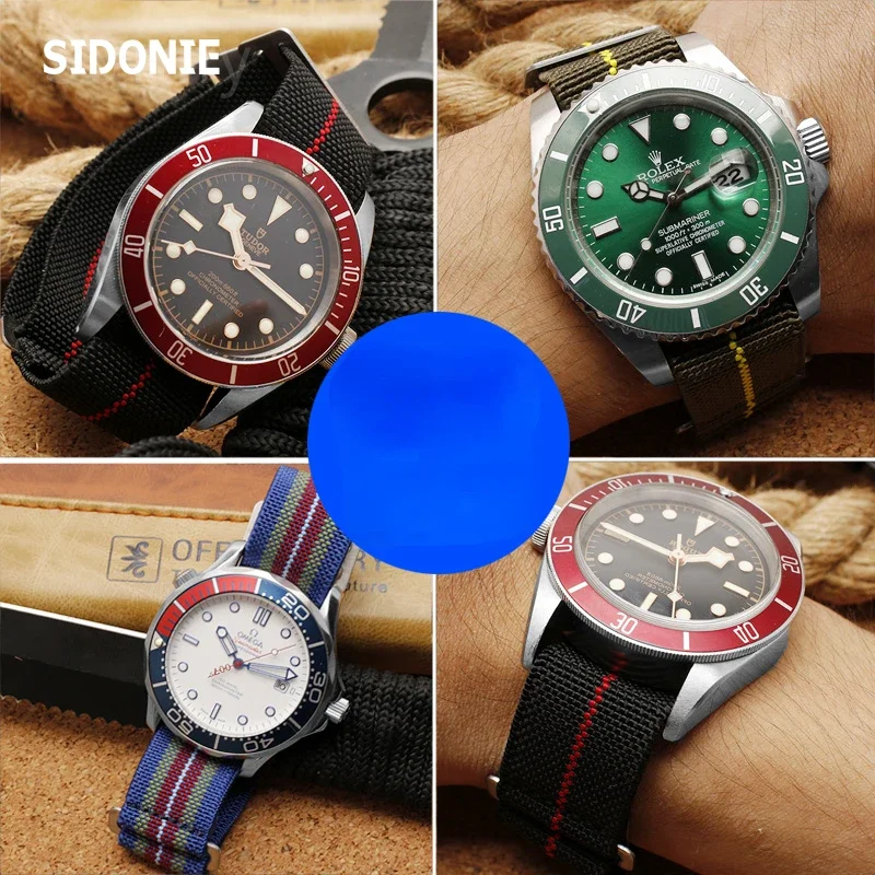 60년대 프랑스군 낙하산 탄성 나일론 시계 밴드 남성용 범용 SmartWatch 손목 스트랩 20mm 21mm 22mm