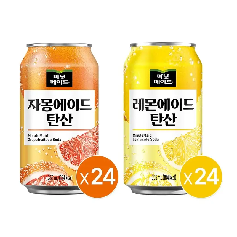 [미닛메이드](본사직영) 미닛메이드 레몬에이드 탄산 355CAN 24개+미닛메이드 자몽에이드 탄산 355CAN 24개_분리배송 : 롯데ON