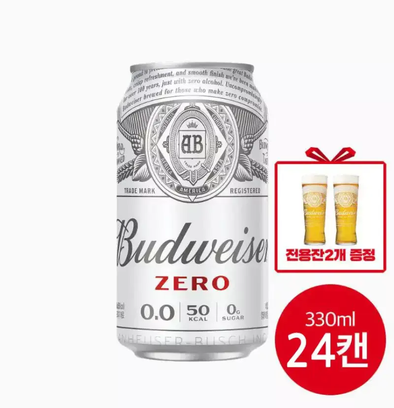 버드와이저 제로 330ml 24캔 전용잔2개